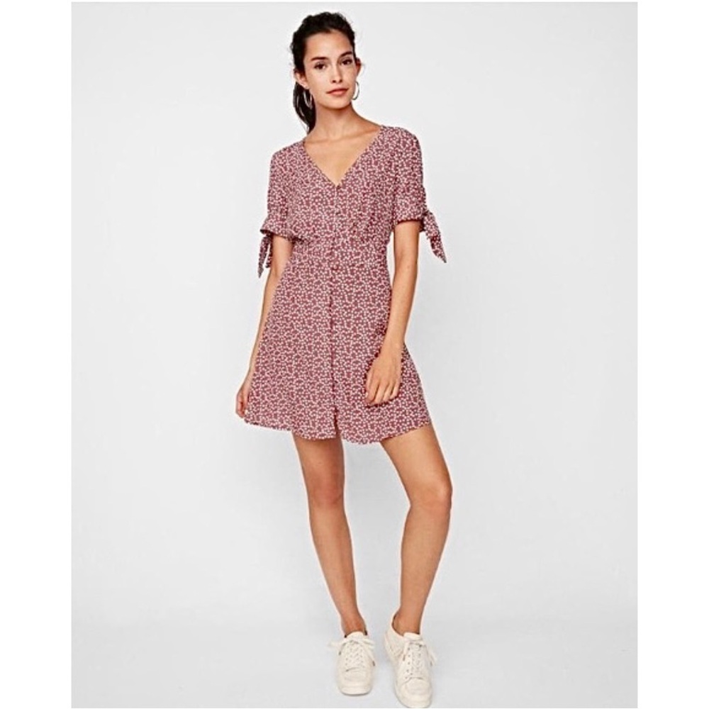 EXPRESS Polka Dot Tie Sleeve Shirt Dress